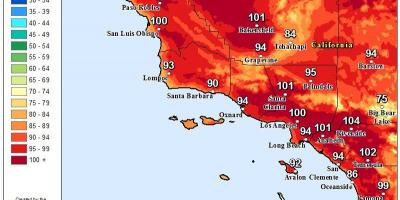 Los Angeles Temperatur-Karte - Karte von Los Angeles Temperatur