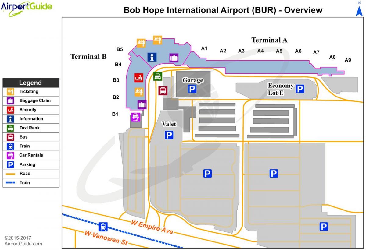 Karte von bob hope airport