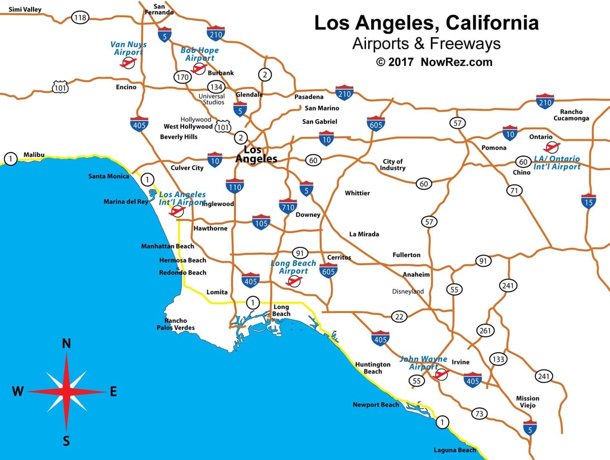 Karte von Kalifornien Flughäfen in der Nähe von Los Angeles