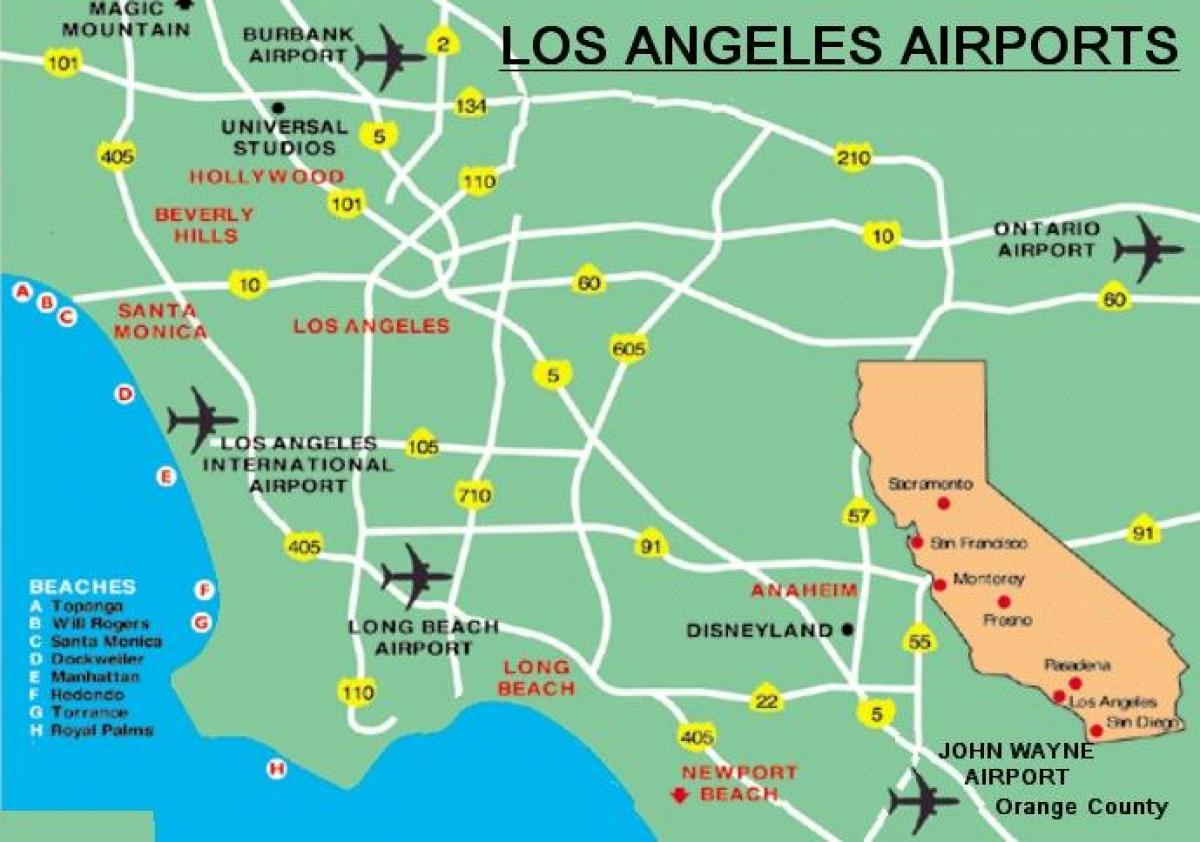 Los Angeles Bereich Flughäfen Karte anzeigen