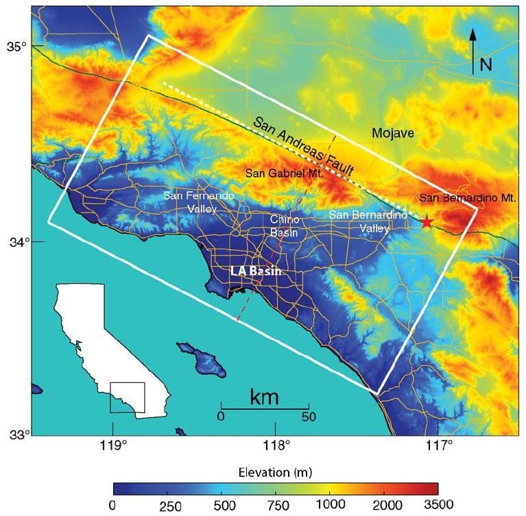 Karte von Los Angeles Höhe
