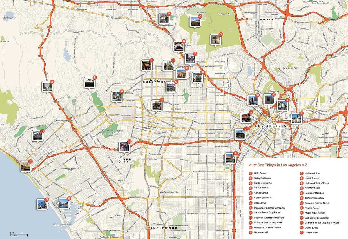 Karte von Los Angeles Sehenswürdigkeiten